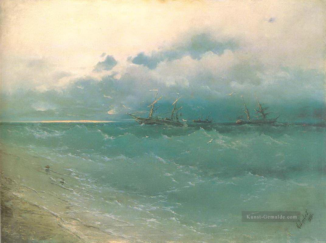 1871 Verspielt Ivan Aiwasowski makedonisch die Schiffe auf rauen Meer Sonnenaufgang Ölgemälde